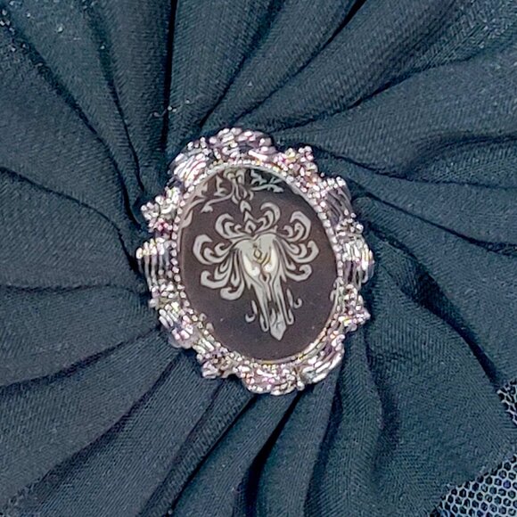 Disney Parks Haunted Mansion Funeral Fascinator Headband Wallpaper Cameo Spooky - Picture 7 of 9